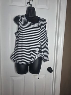 Time and Tru Navy and White Striped Sleeveless Drawstring Tank